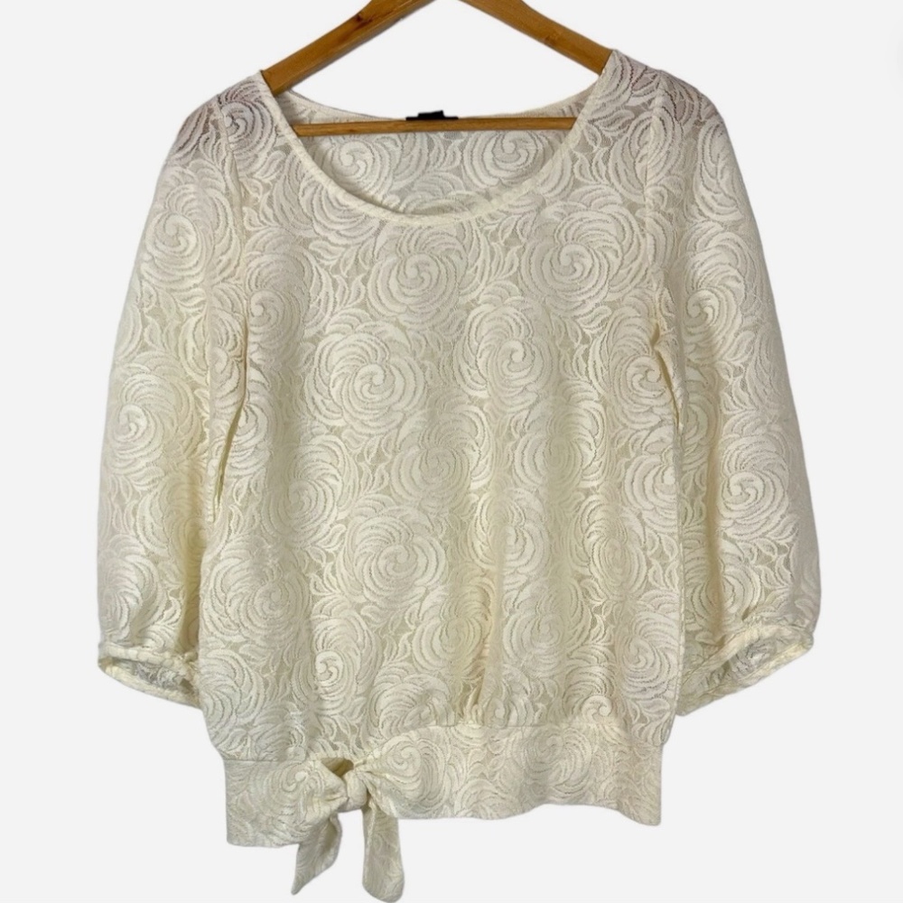 Deletta XS beige lace mesh top blouse Anthropologie Modcloth